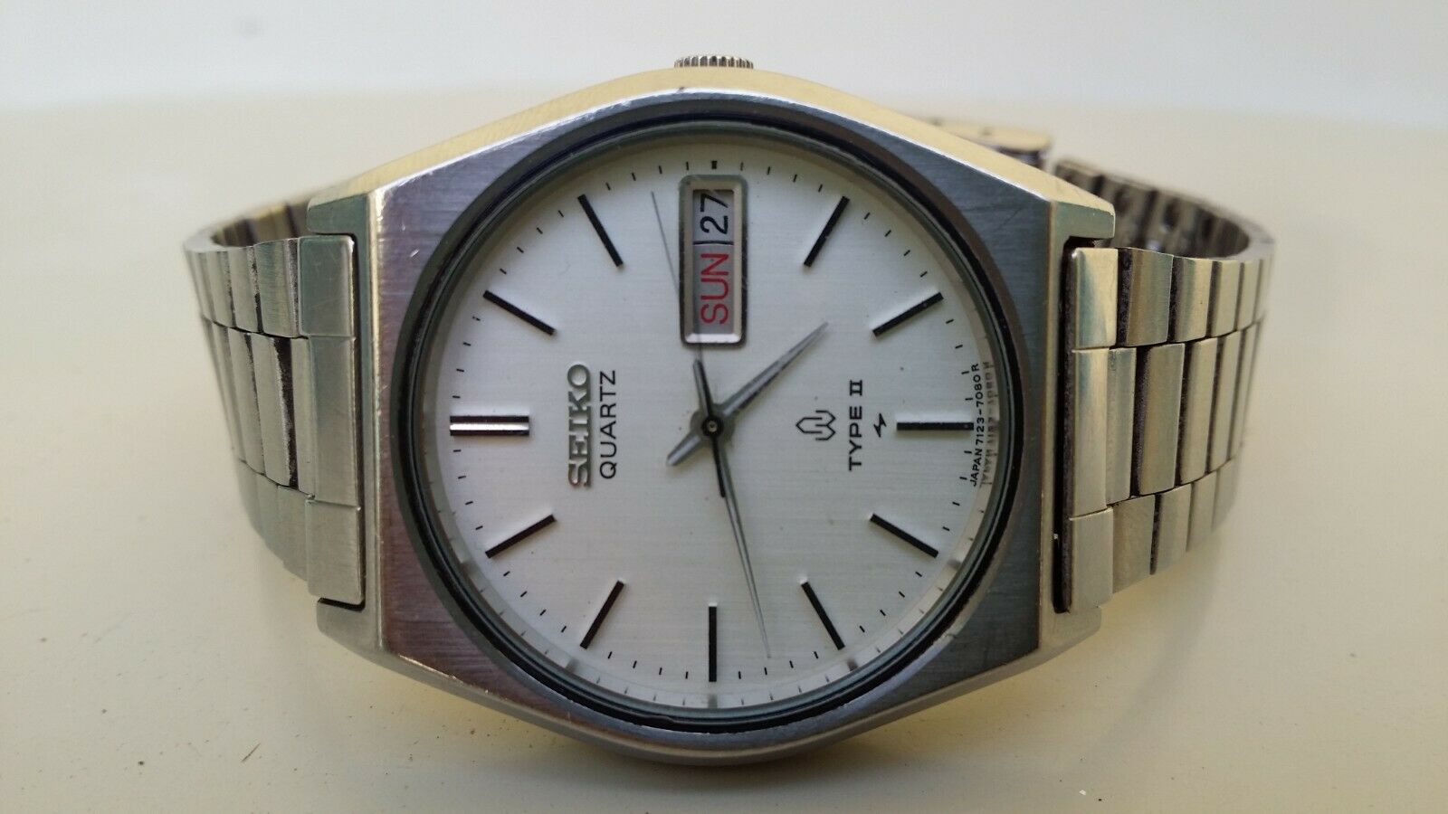 vintage rare seiko type 2 quartz 7123-7080 wristwatch for men's 