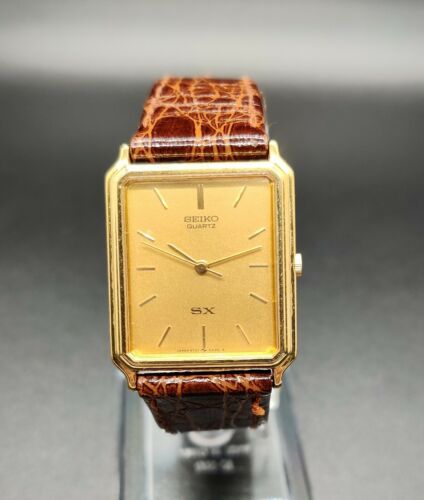 Seiko SX Rectangle Analog Quartz Watch New Battery Leather Band