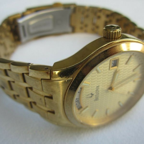 BULOVA Men's GOLD WATCH A6 97C48 C960600 Wristwatch 50m WATER RESISTANT ...