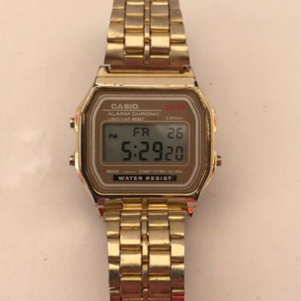 Copy Casio A159W module 593 Vintage Rare Watch WR50 Classic Quartz Gold ...