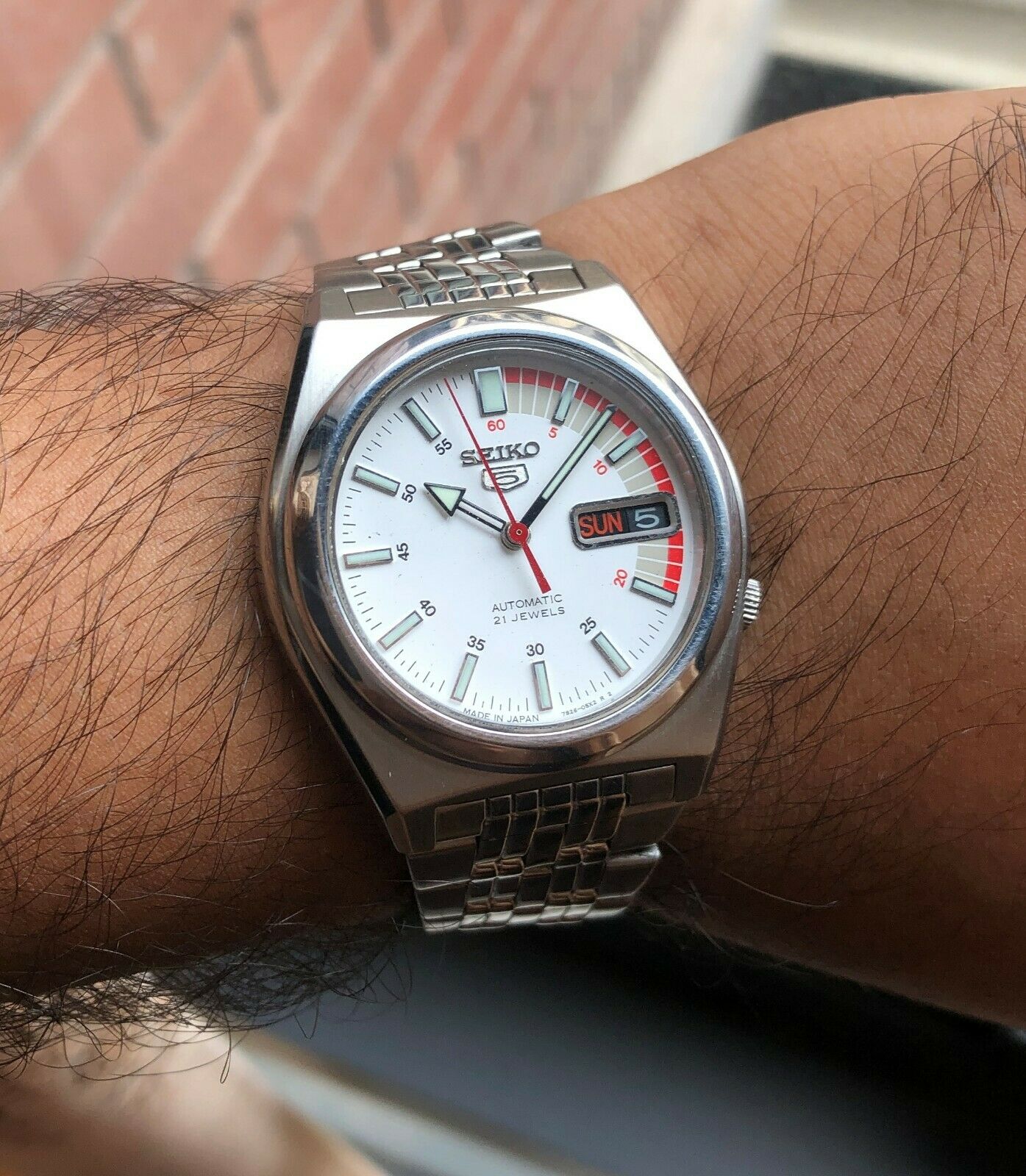 「良品」SEIKO 5 Speed Racer 7S26B 21石　自動巻き Seiko 5 SPEED RACER White dial Red indices Vintage 7S26 Automatic