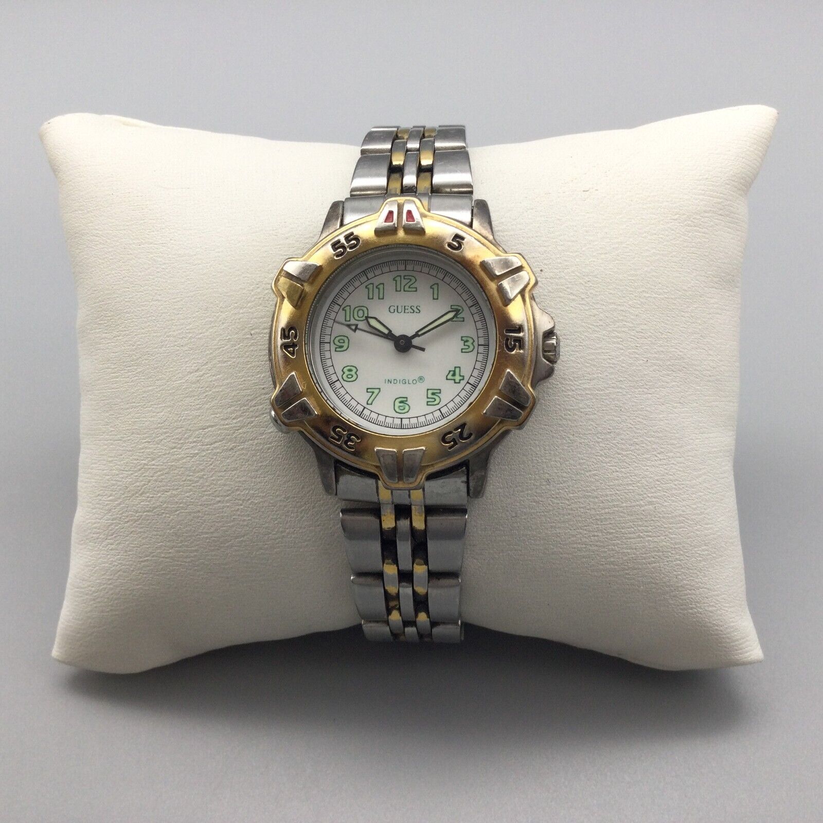 Vintage Guess Watch Women Silver Gold Tone Date 1997 Indiglo 