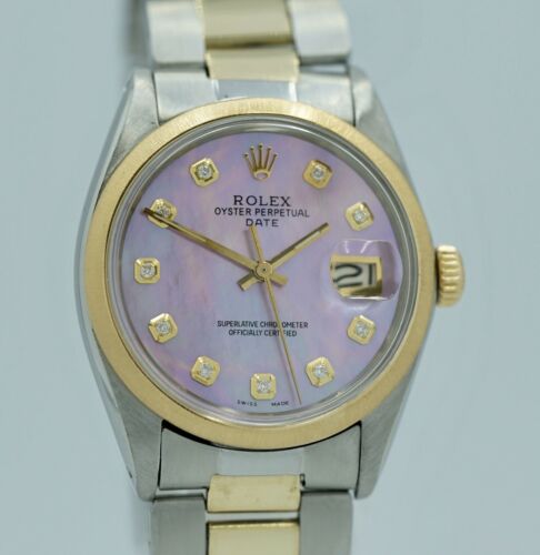 Rolex Oyster Date Stahl Gold 34mm Perlmutt Diamant Zifferblatt Ref 1500 Watchcharts