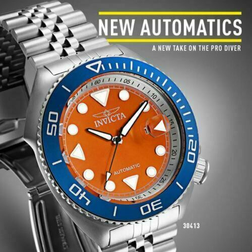 Invicta Men s 47mm Pro Diver SEA WOLF Automatic ORANGE DIAL Blue