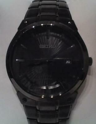 seiko men's black ion finish solar calendar dress watch