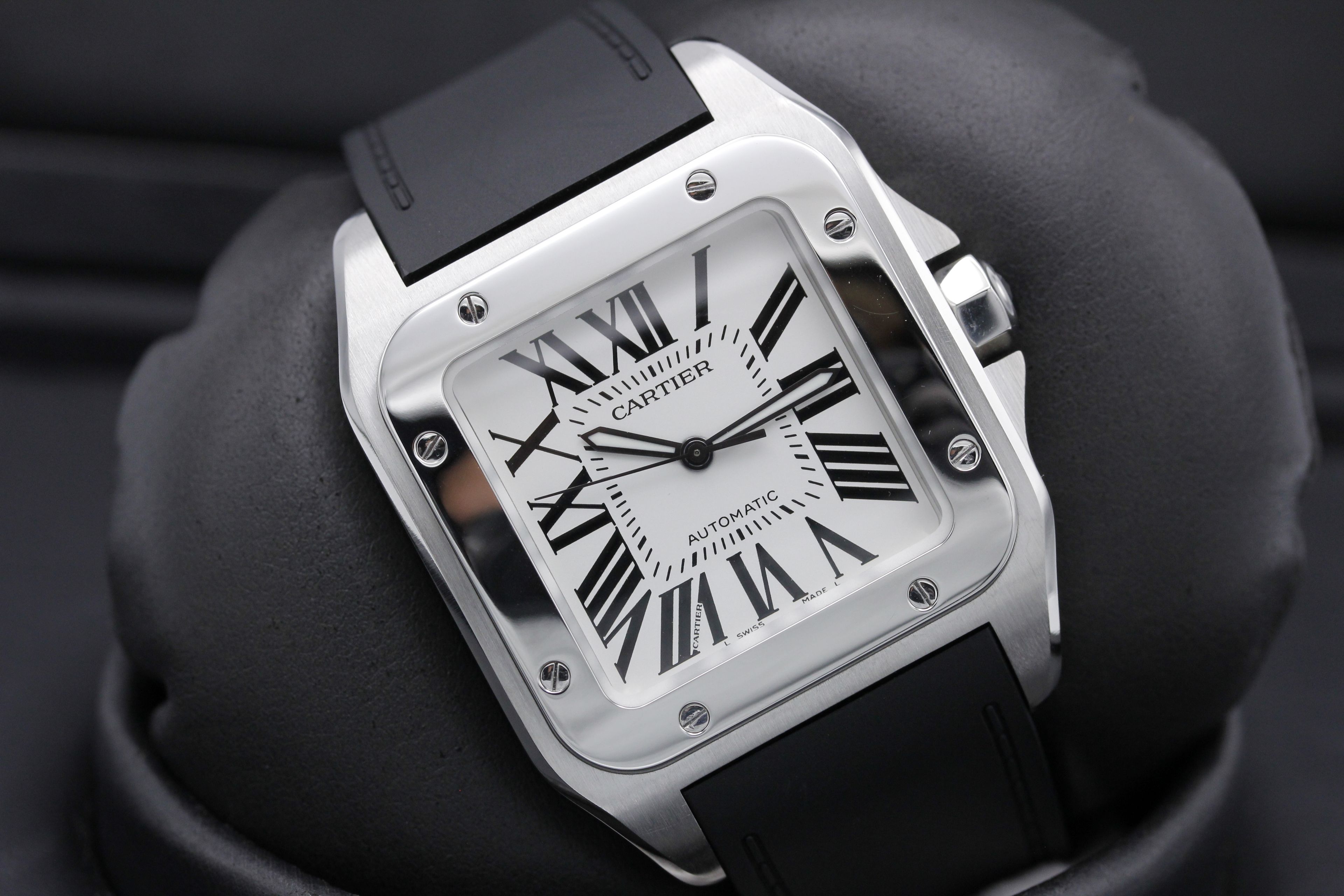 FSOT Cartier Santos 100 2858 White Roman Stainless Mint