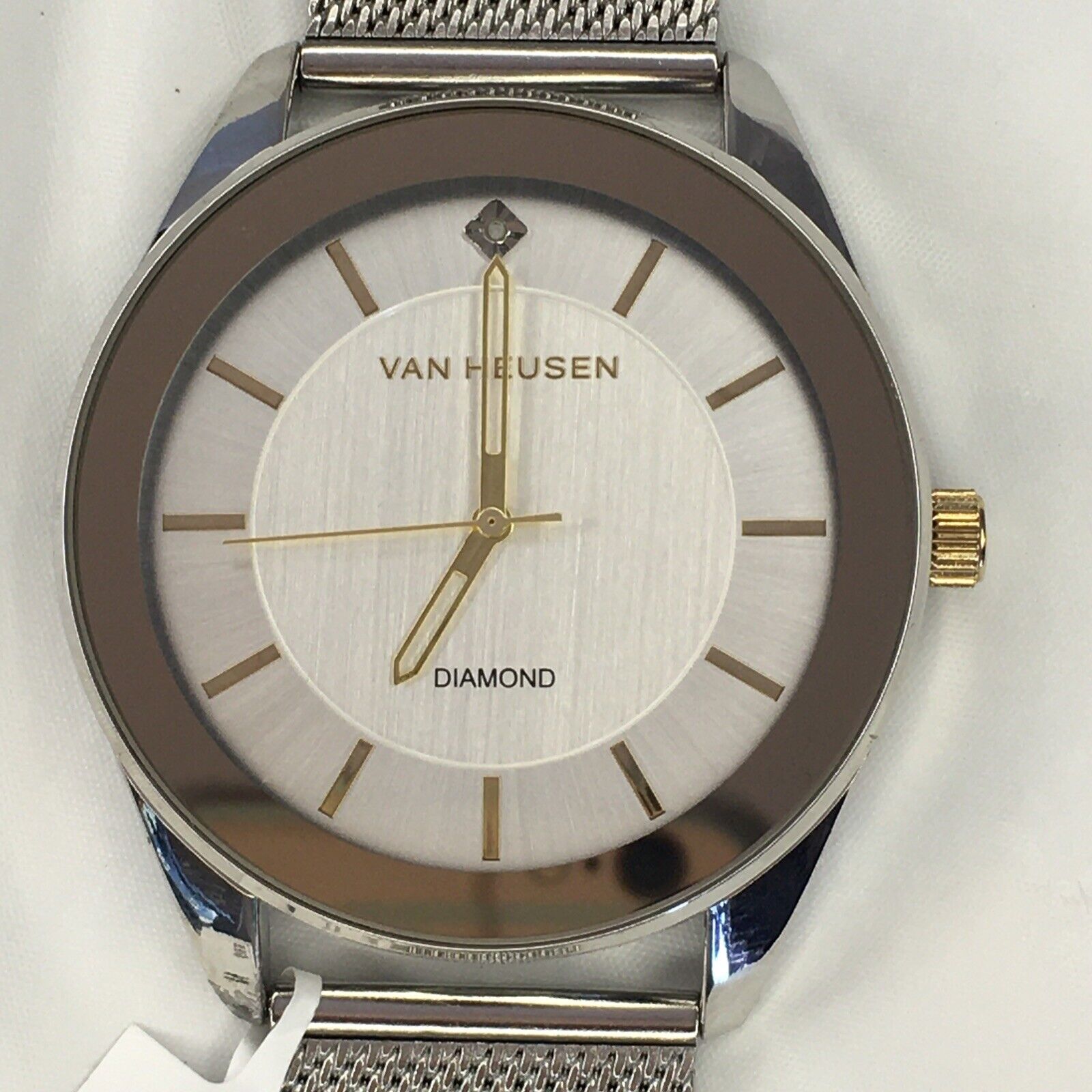 Van Heusen Silver Tone 44mm Men s Quartz Watch Steel Mesh Bracelet