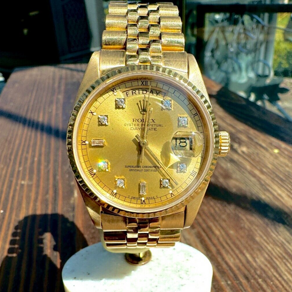 1984 Rolex President 18038 Jubilee DayDate 18K Champagne Diamond ...