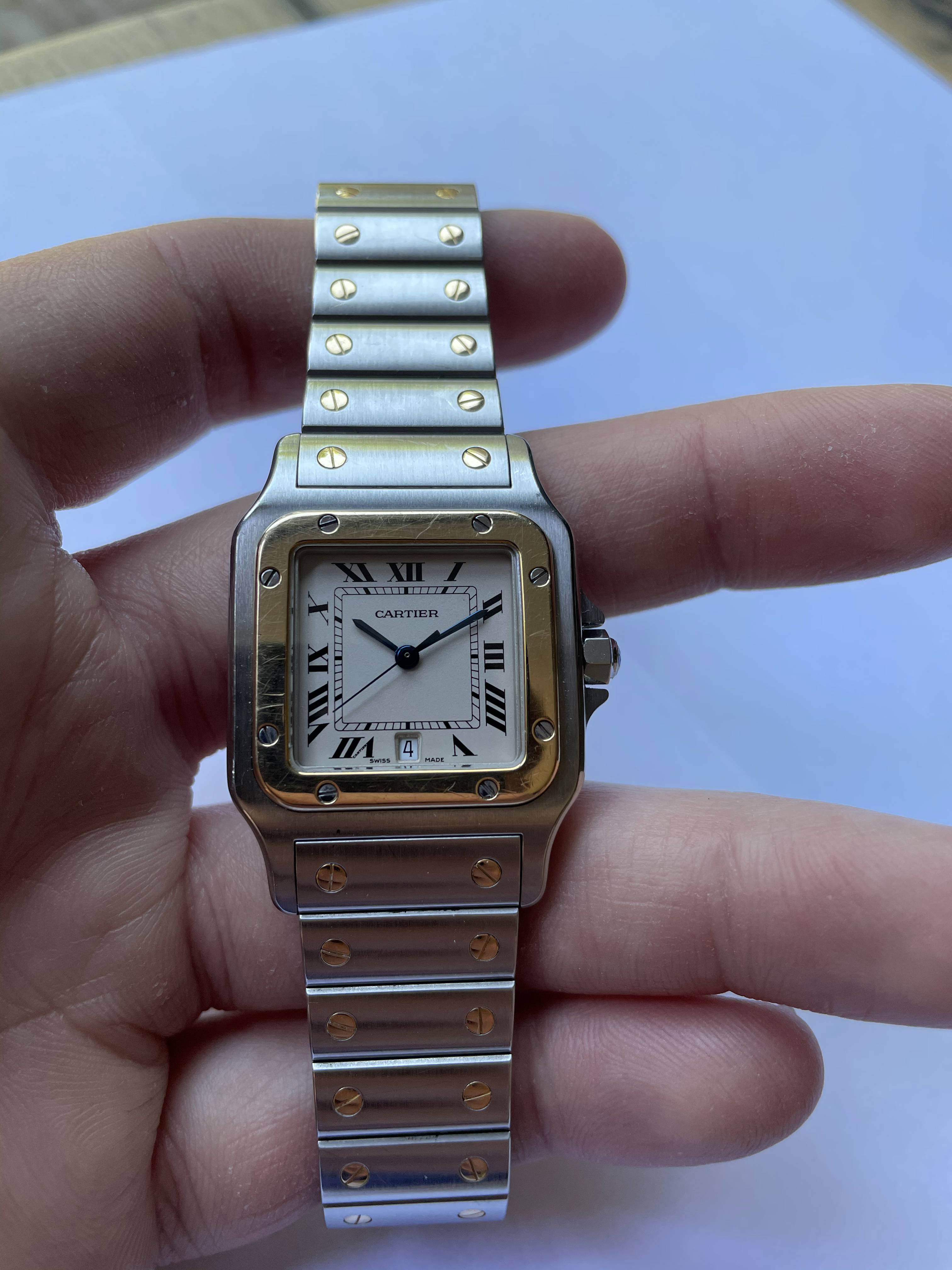 WTS Cartier Santos Galb e date Quartz Butterfly clasp ref. 1566