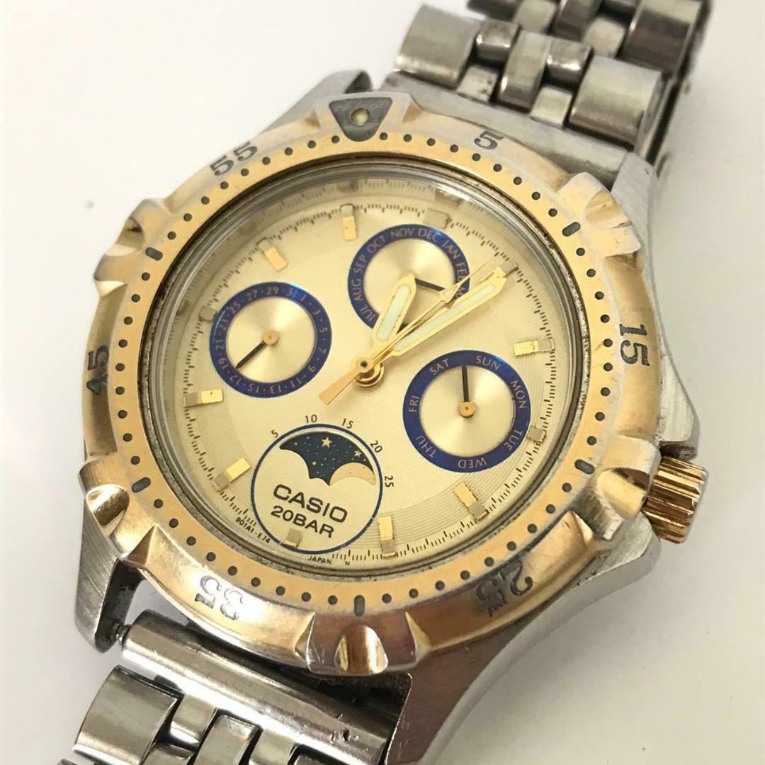 Vintage Casio MD-739 Marlin Quartz Triple Calendar Moon Phase