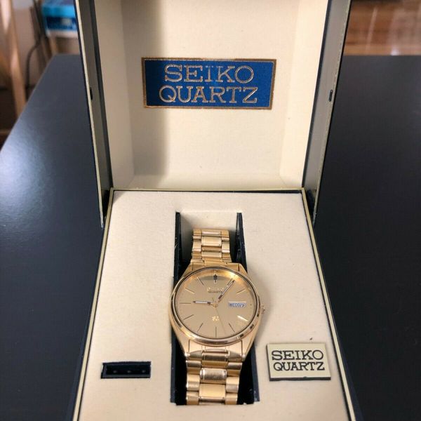 Vintage SEIKO Mens’s Quartz Day Date Gold Tone Watch 5H23-8A09 