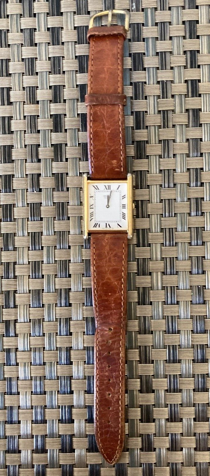 Vintage SEIKO Tank 7430-5209 Men's 25 mm Quartz Watch Gold Leather