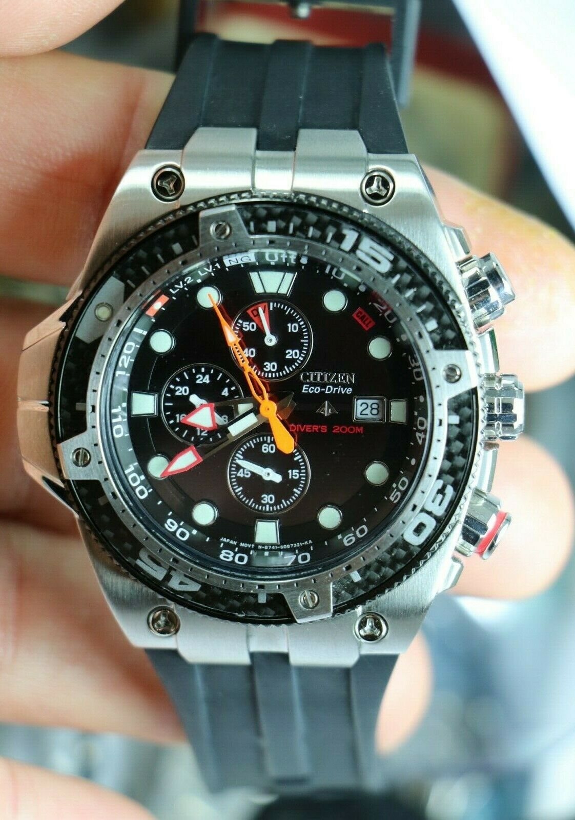 New Citizen Eco-Drive B741-S065551 HST Divers 200M Chronograph S/S