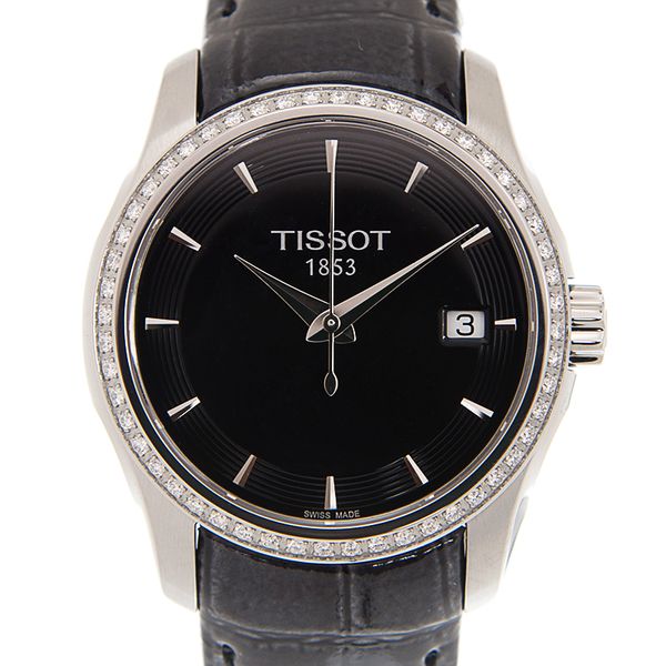 Tissot T Trend Couturier Diamonds Black Dial Black Leather Strap Watch for Women - T035.210.66.051.00