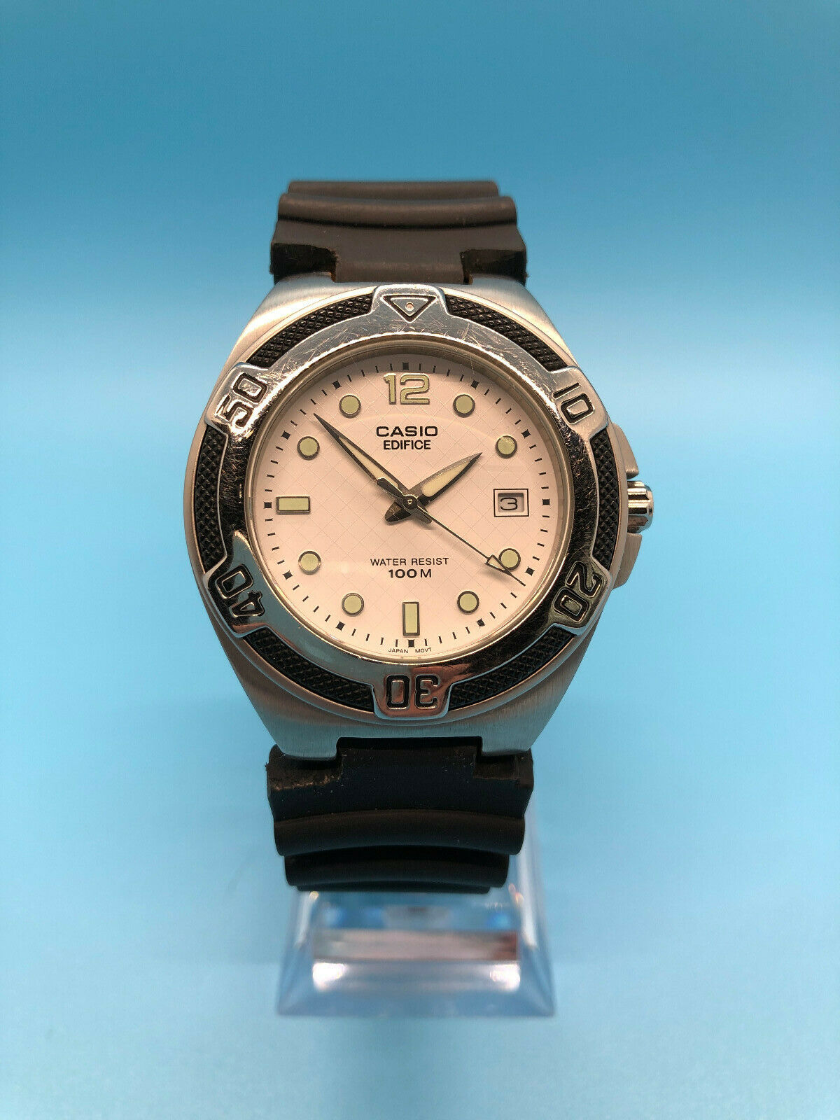 Casio Edifice EF-101 Men's Diving Watch White Face Silicone Strap Silver  Case | WatchCharts