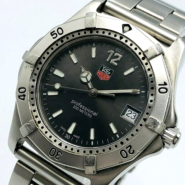 TAG HEUER Men's 2000 WK1115-0 Quartz Watch St.Steel Date Dark Gray