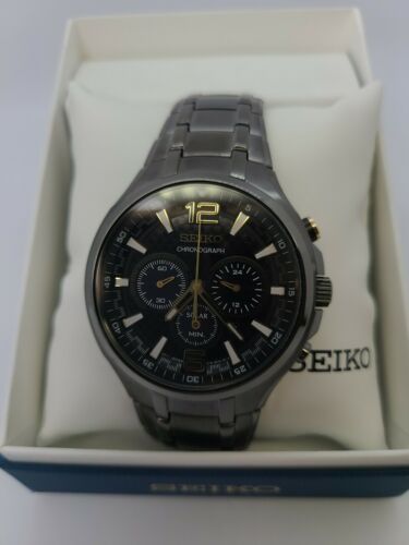 Seiko SSC451 Solar Recraft Chronograph Black Ion Plated Mens Watch