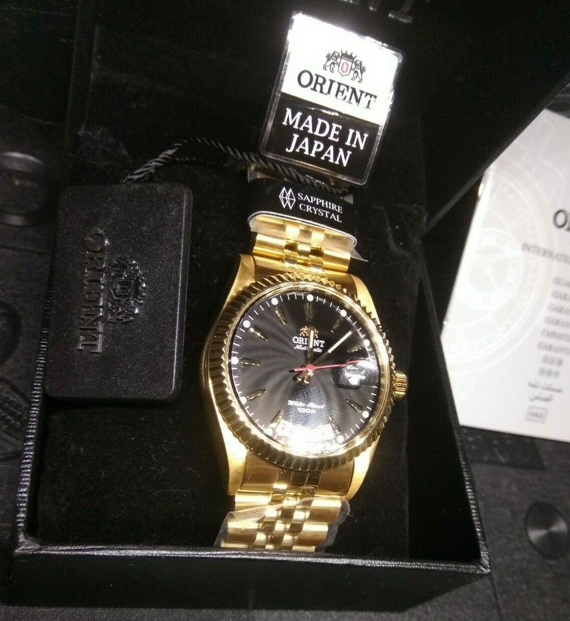 Orient President Day Date Gold Discon. Black Sunburst Dial + G