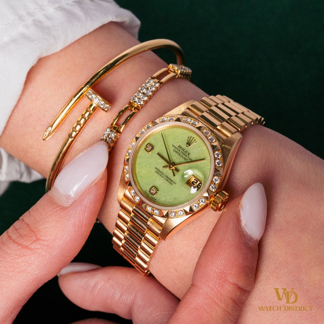 1998 RARE Kiwi Stone 26mm Rolex Full Gold Datejust 69258 Jadestone
