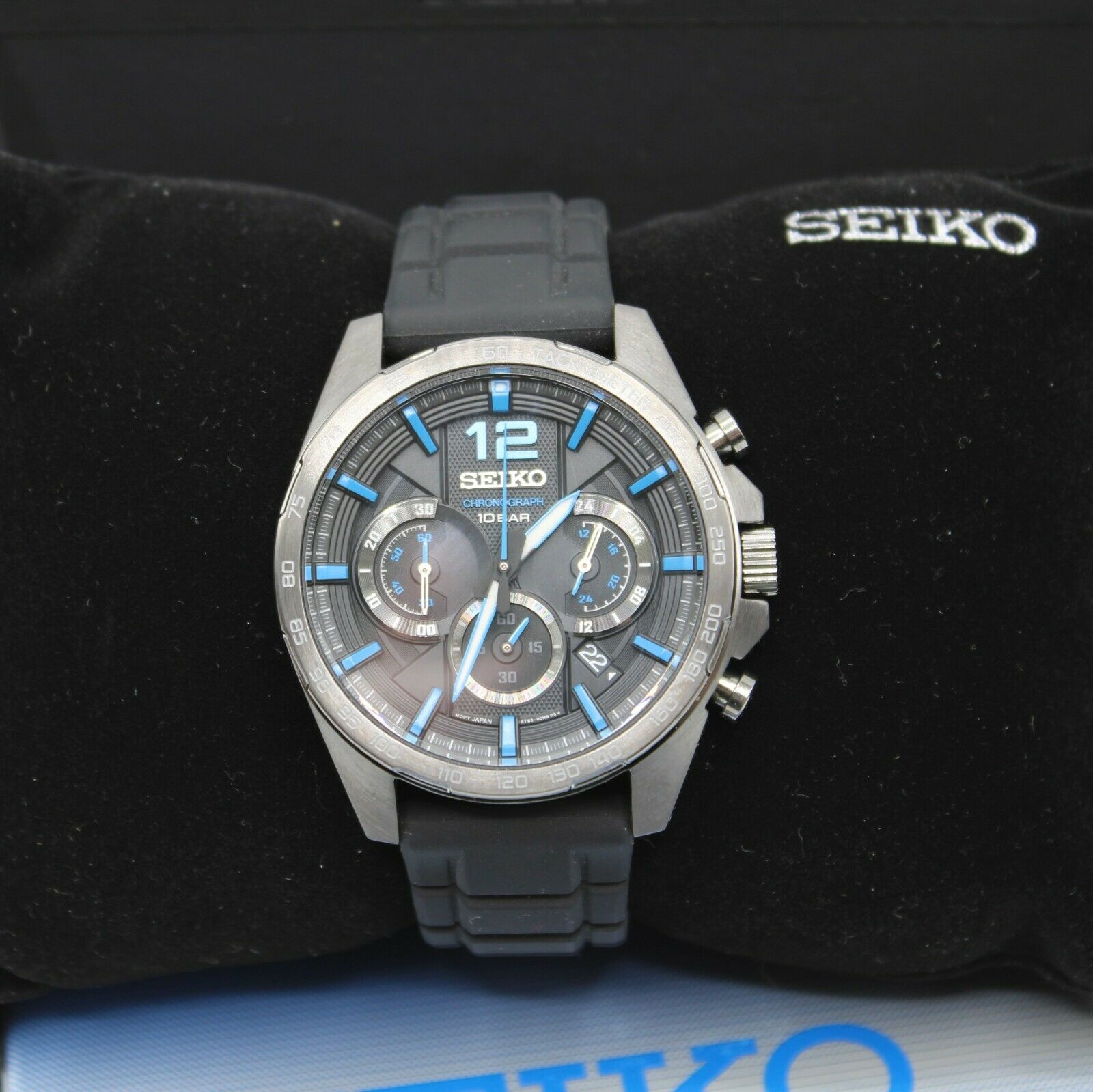 Seiko Men's Chronograph Black and Blue Watch 8T63-00J0 | WatchCharts