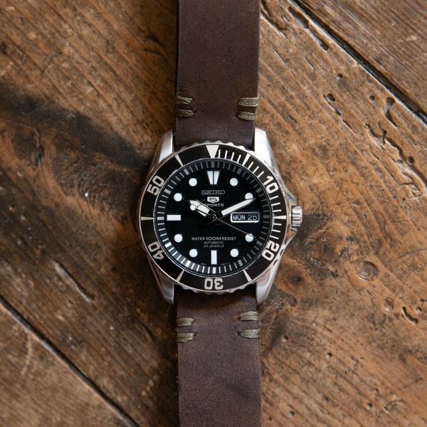 Seiko 5 Sports Divers Black Automatic day date with leather strap. Sea  Urchin | WatchCharts