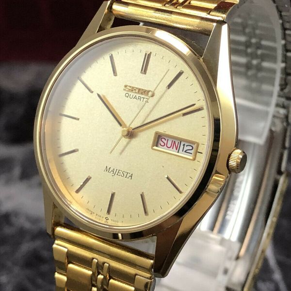 SEIKO MAJESTA 9063-7000 Quartz Gold Dial KANJI Day Men's Watch from ...