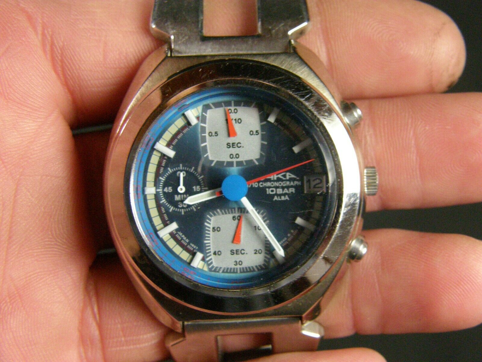 Vintage Seiko ALBA AKA V657-6030 Quartz Chronograph Blue Dial Mens