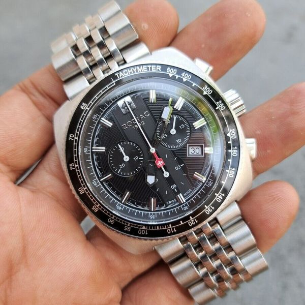 RARE Zodiac Chronograph Zo2116 Quartz Ronda Swiss Sapphire Black