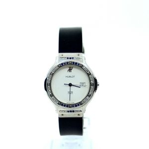 Hublot Mdm Unisex Stainless Steel Watch Diamond And Blue Sapphire Bezel Watchcharts