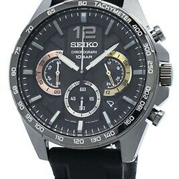 Montre Seiko Chronographe Homme SSB349P1 - Boîtier 44mm Noir, Bracelet Silicone, étanche 100m