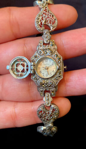 Vintage Pierre Nicol Ladies Art Deco Watch Marcasite Silver  display picture 2