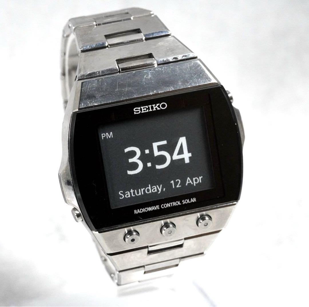SEIKO Brightz S770-0AA0 Radio Wave Watch Silver Black Rare Vintage