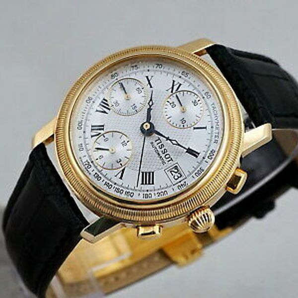 TISSOT BRIDGEPORT CHRONOGRAPH 14K GOLD WITH DATE GUILLOCHET DIAL ...