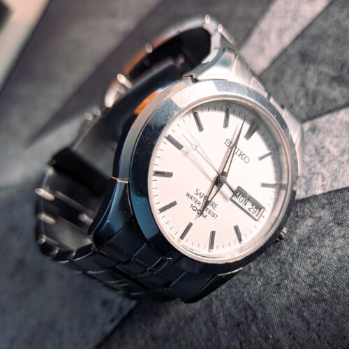 Seiko 37mm RARE SGG713P1 Sapphire Quartz White Dress Watch Day