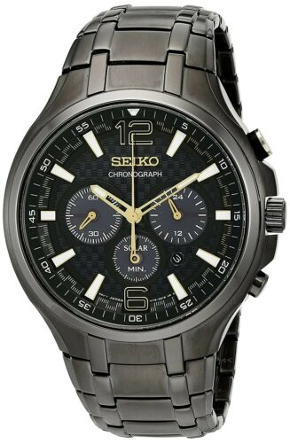 Seiko SSC451 Solar Recraft Chronograph Black Ion Plated Mens Watch