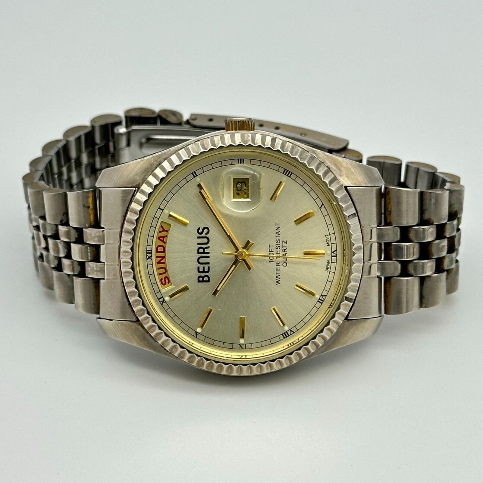 Men's BENRUS Silver Tone President Style Day/Date Quartz