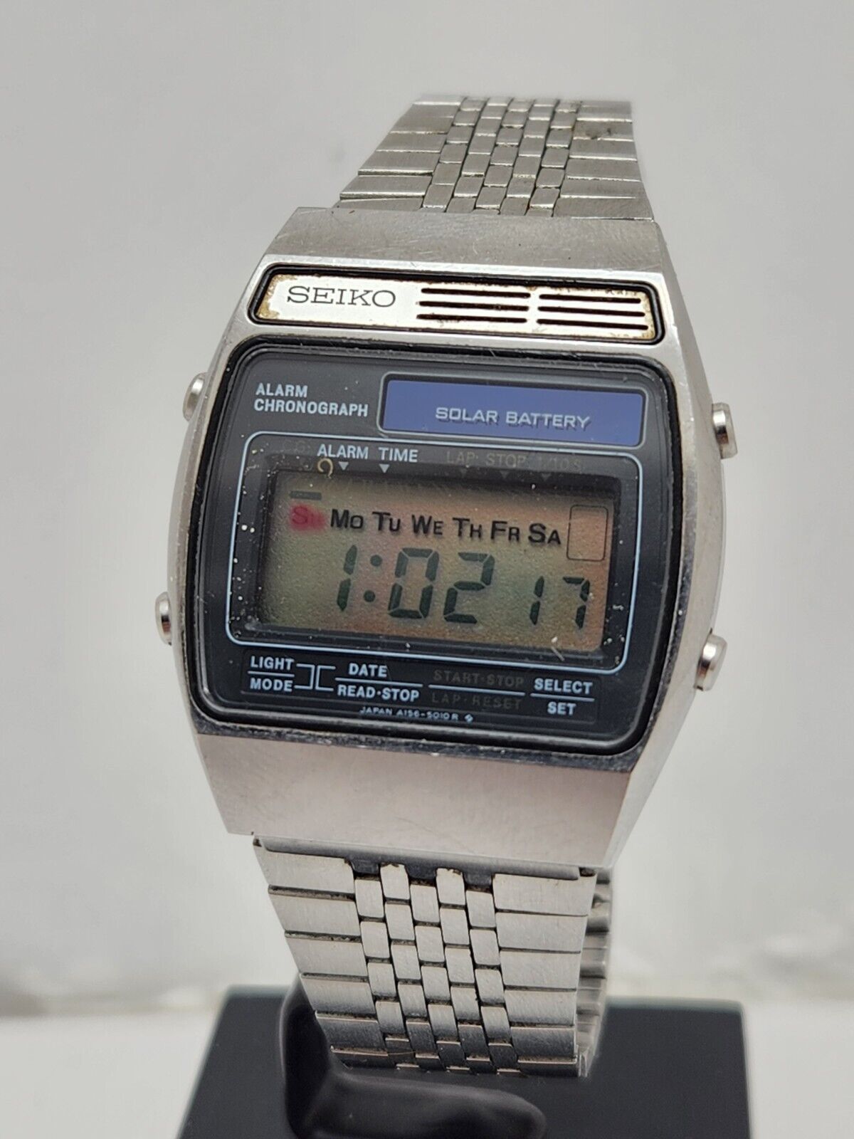 1980 's Seiko A156 A 156 5020 Solar Battery Alarm Chronograph