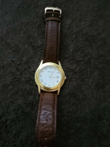 NICE Gucci 5400m P10mdw Mens 35mm Watch Gold Plated Black Roman 