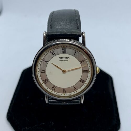 Vintage SEIKO Quartz Men s Watch 7N00 8A19 Black Leather Face New