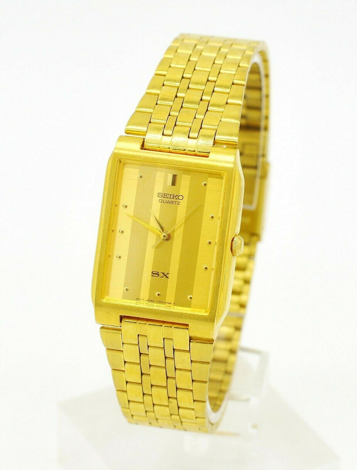 SEIKO SX V701-5K40 MEN'S GOLD TONE STRIPPED DIAL STAINLESS