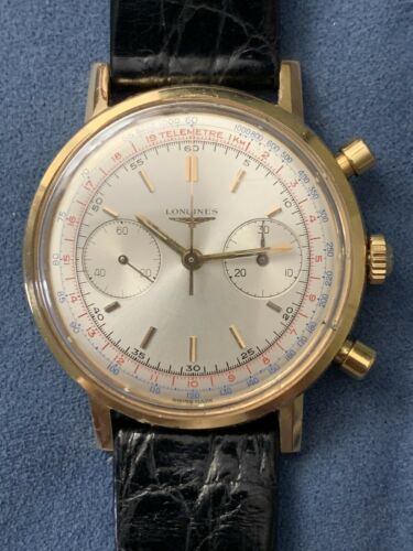 Mint 1960 s 18K Gold Longines Ref. 7415 Chronograph 30ch Flyback