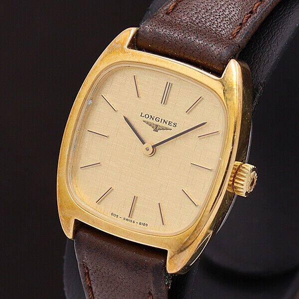 LONGINES Watch 805 6189 Square Hand Winding 18K Gold Plated w/box