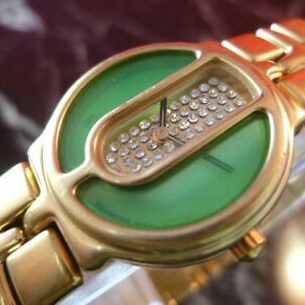 GOOD!! RAYMOND WEIL TRAVIATA 3726-2 DIA GREEN GOLD LADIES VINTAGE