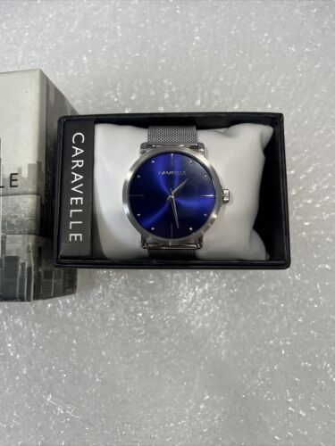 Caravelle Men's Blue Dial Quartz Mesh Bracelet 42mm Watch 43A149