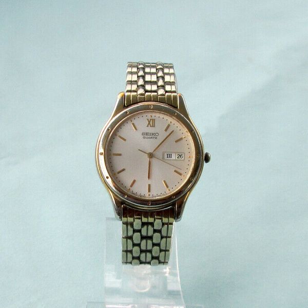 Men's Seiko Gold Tone Quartz Watch Date Dial Model 7N33-6A50