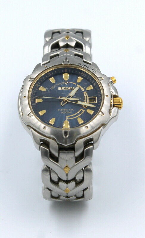 Seiko Mens Watch Sports Kinetic 5M62-0D10 Skeleton Back Blue Dial