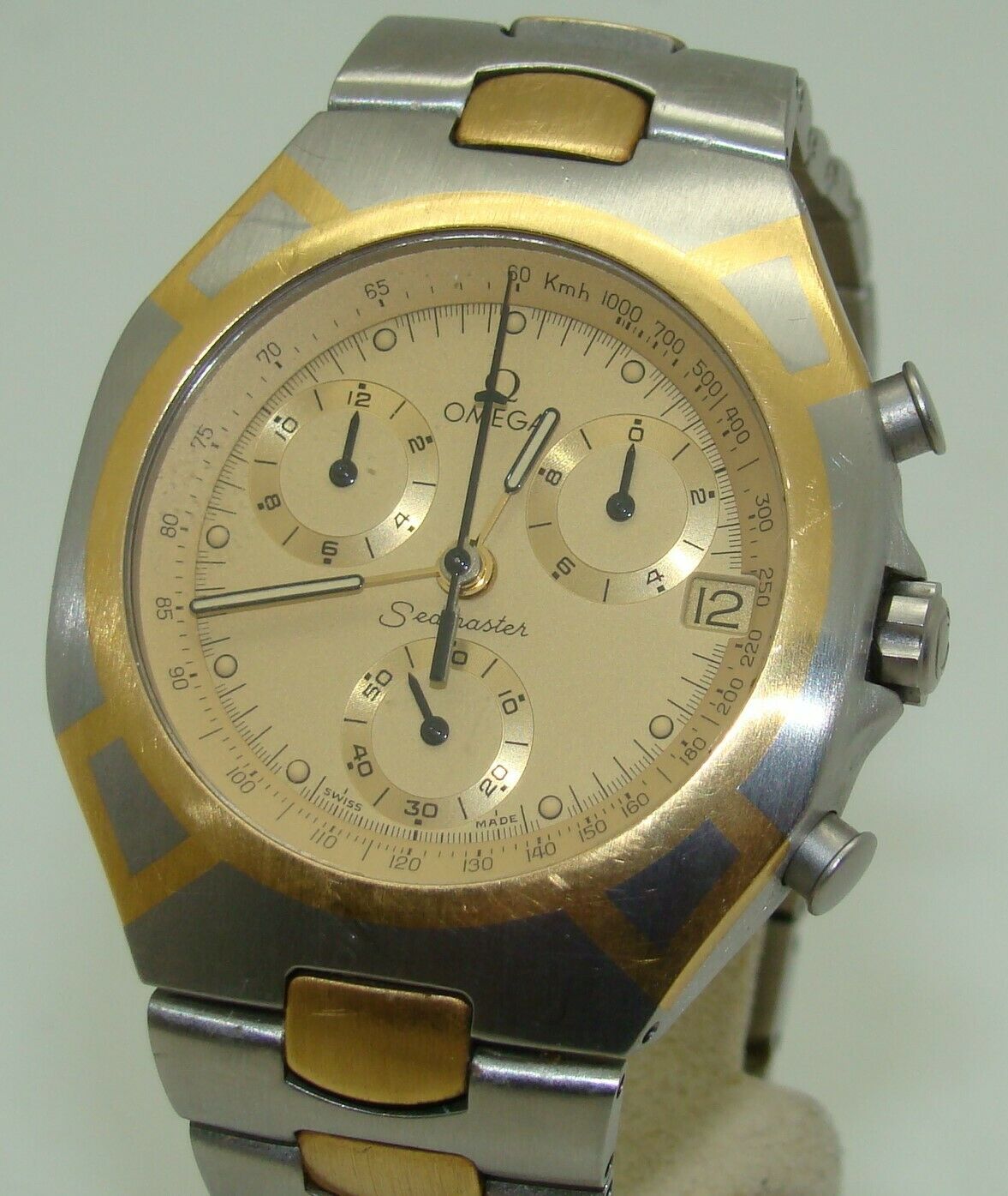 RARE OMEGA MEN's 38mm SEAMASTER POLARIS STAINLESS & GOLD WATCH 386