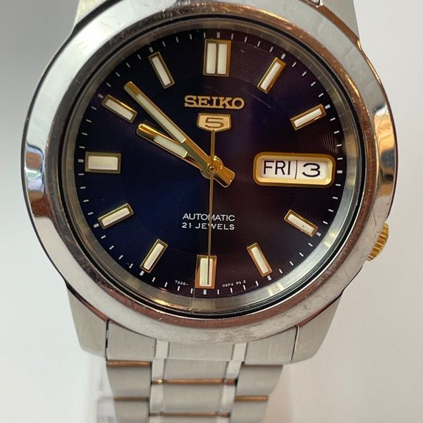 Seiko 5 Automatic Blue Dial Silver Stainless Steel Mens Watch SNKK11K1 ...