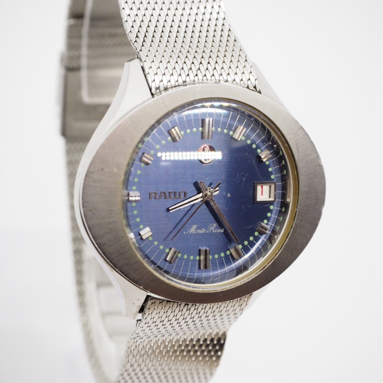 Rado Monte Rosa Watch Blue Silver Men Automatic 35mm Vintage Date