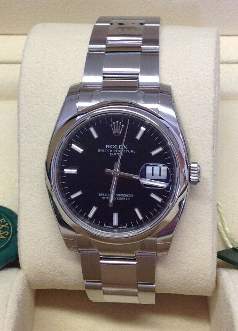 Rolex Oyster Perpetual Date 1150 34mm Black Baton Dial Box And Paperwork 18 Watchcharts